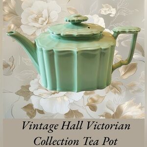 HALL Benjamin Victorian Elegant Light Green Scalloped Teapot Vintage Hall Teapot